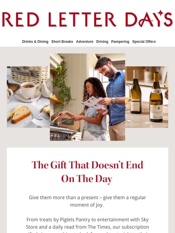 A thoughtful subscription gift, delivered again and again email from Red Letter Days
