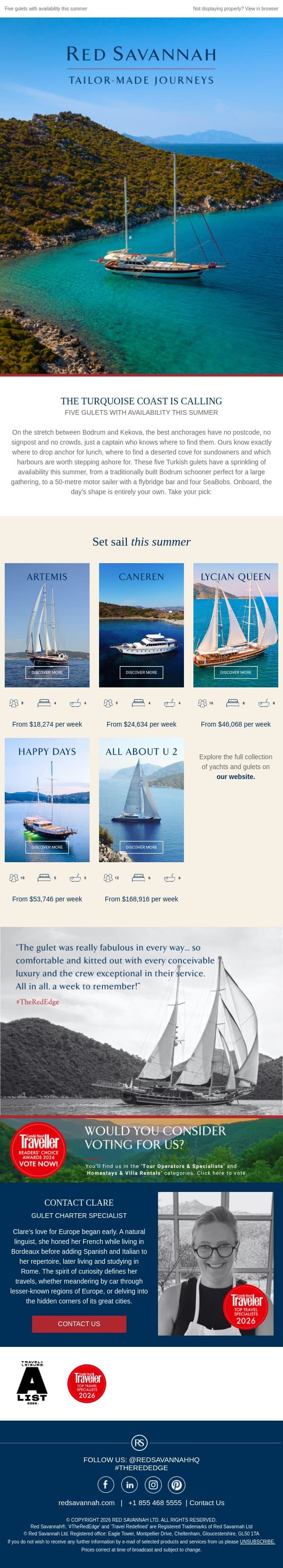 Set Sail This Summer email from Red Savannah screenshot