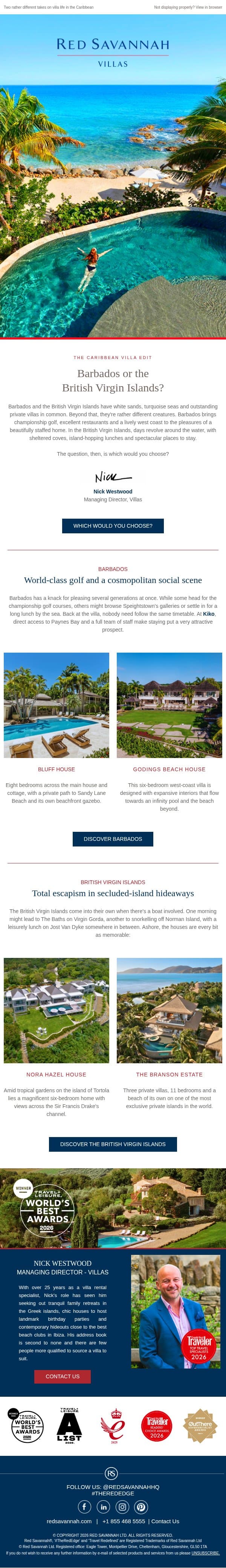 Barbados or the British Virgin Islands? email from Red Savannah screenshot