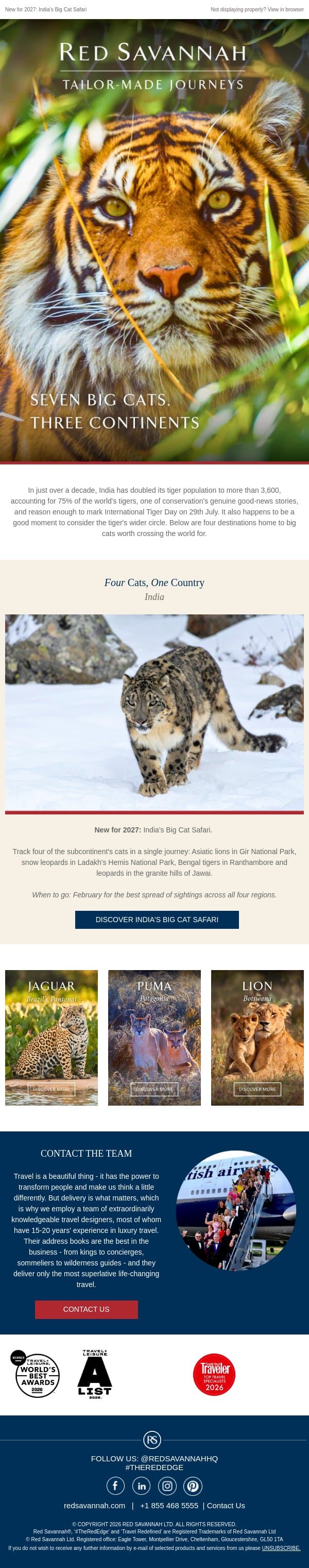 Seven Big Cats, Three Continents email from Red Savannah screenshot