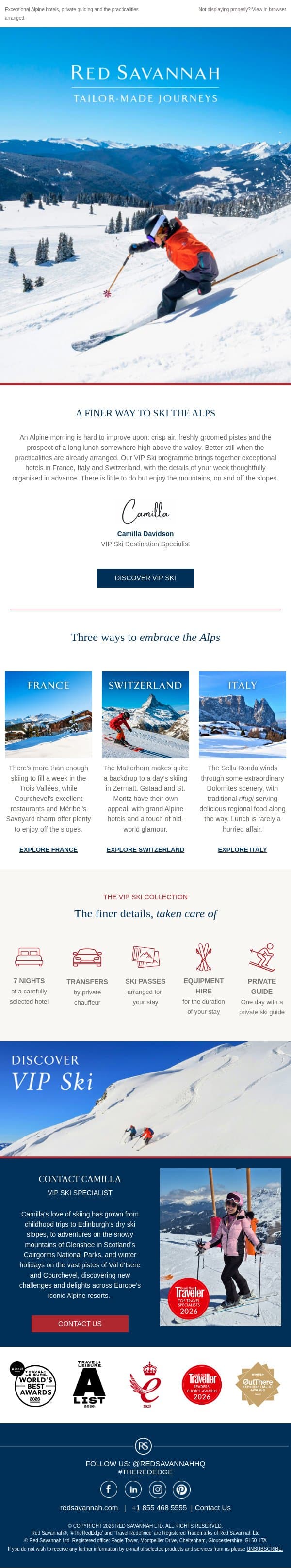 A finer way to ski the Alps email from Red Savannah screenshot