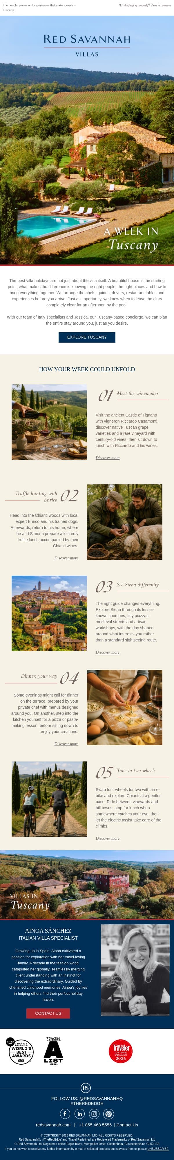 A week in Tuscany email from Red Savannah screenshot