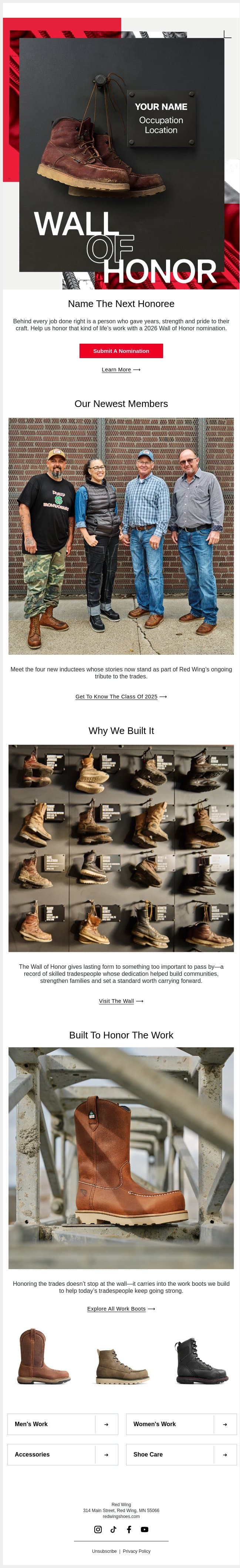 Add a Name to the Wall email from Red Wing Heritage screenshot