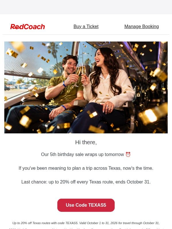 Last call: anniversary savings end tomorrow email from RedCoach