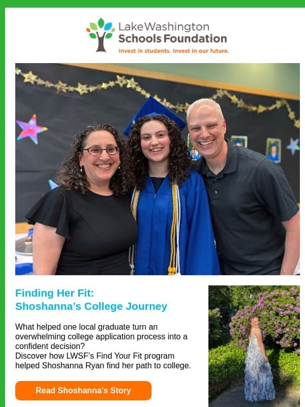 How College Advice Helped Shoshanna Find Her Path email from Redmond Elementary PTSA Council