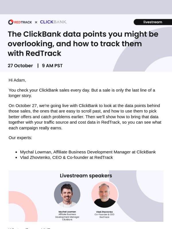 The ClickBank data you might be scrolling past email from RedTrack
