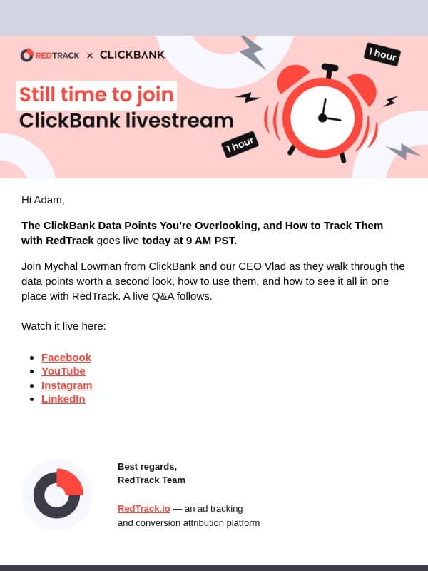 Live today: the data behind your ClickBank sales email from RedTrack