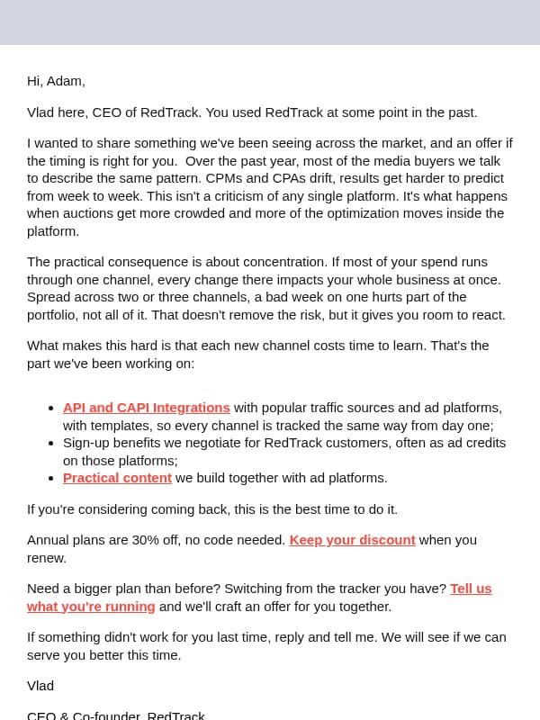 Has your channel mix changed this year? email from RedTrack