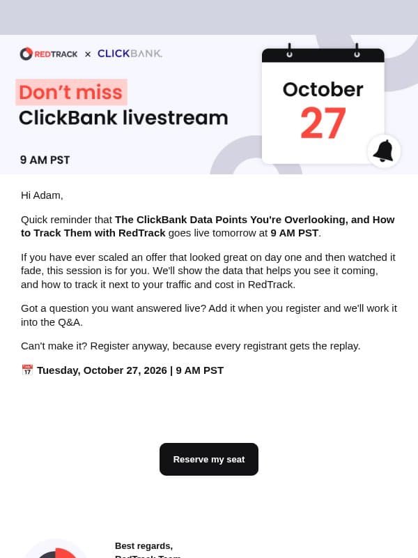 Tomorrow: the ClickBank data you might be missing email from RedTrack