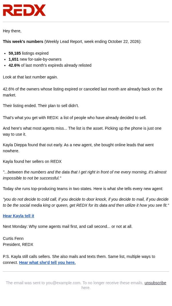 You don't have to cold call email from RedX screenshot
