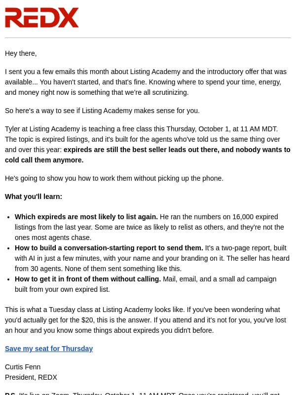 AI expired prospecting? Can it be done without cold-calls? email from RedX