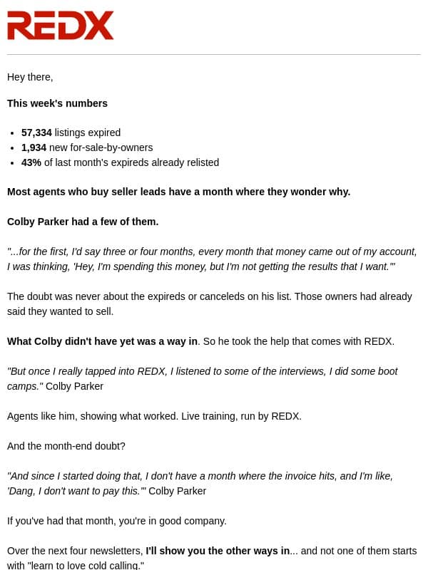 "I'm spending this money, but..." email from RedX