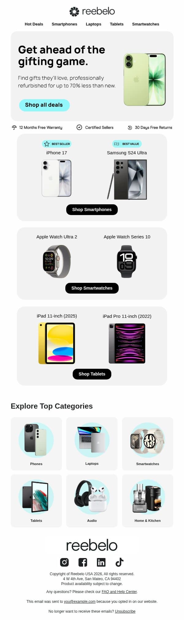 The early bird gets the best gifts π email from Reebelo screenshot