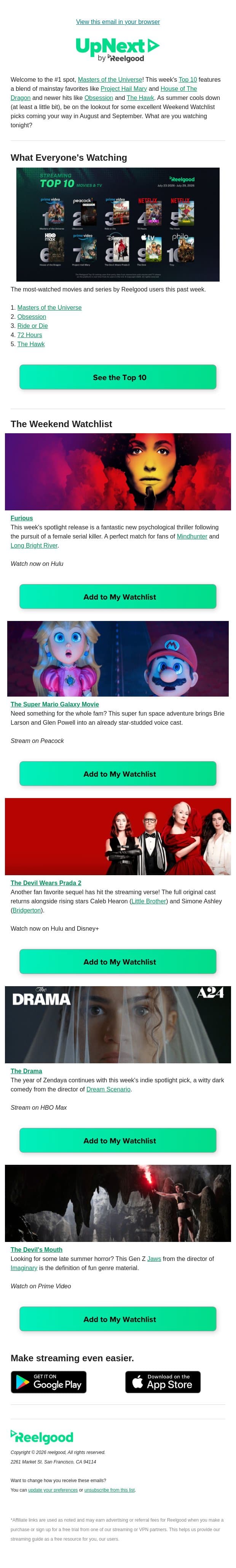 Something for everyone this weekend ✅ email from Reelgood screenshot