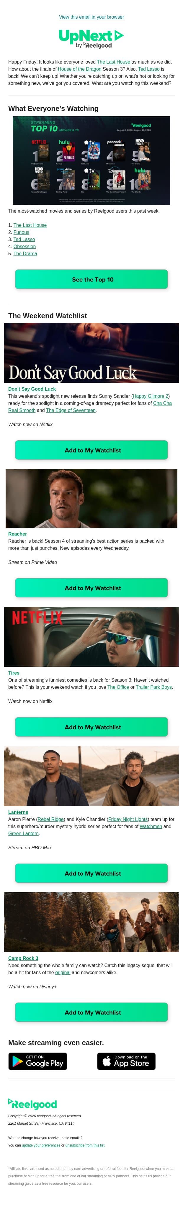 We've got the weekend watchlist ✅ email from Reelgood screenshot