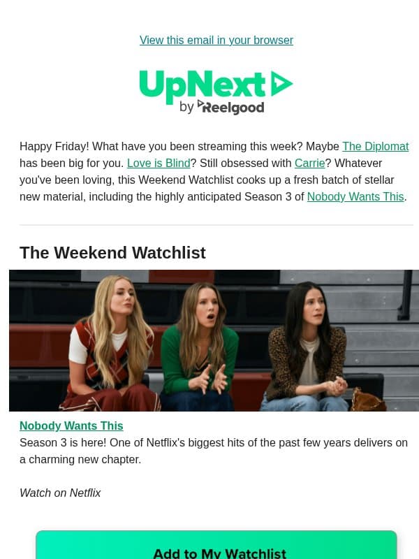 The Weekend Watchlist is here 🍿 email from Reelgood