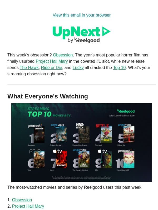 What are you watching this weekend? πΏ email from Reelgood
