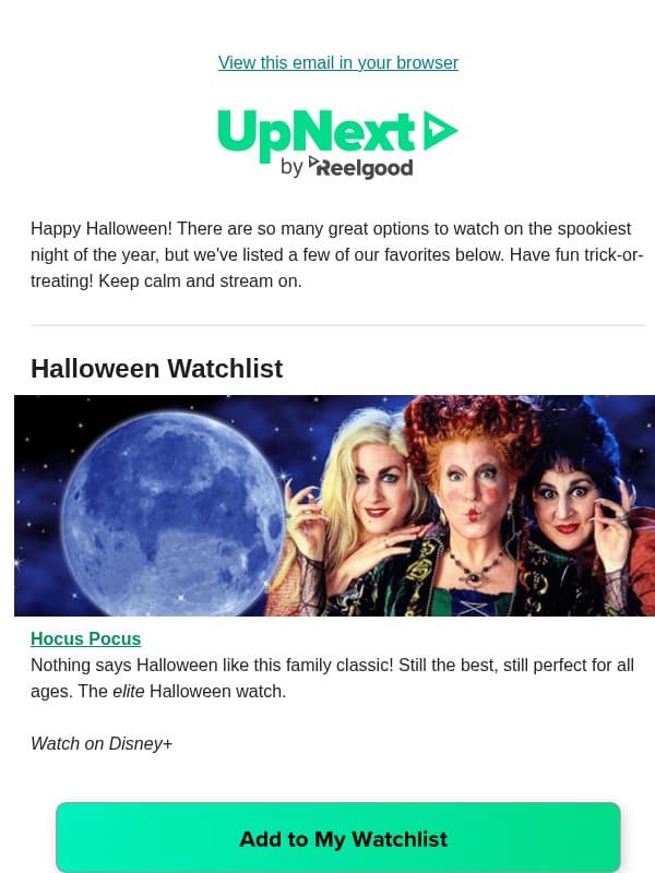 Halloween Watchlist 🎃 email from Reelgood