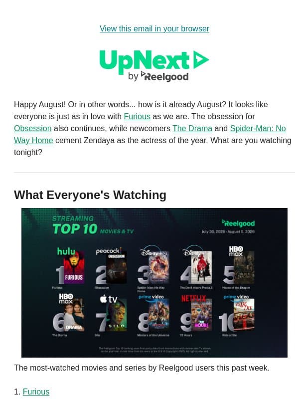 Late summer weekend watchlist β
email from Reelgood