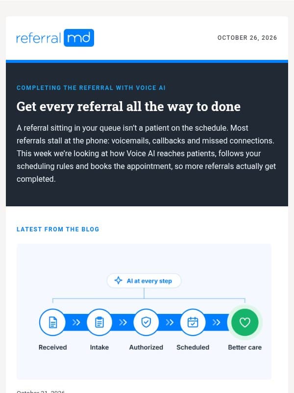 Your referrals are stuck on hold email from ReferralMD
