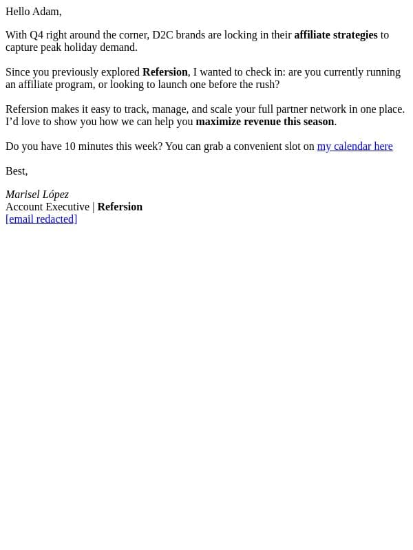 Your Q4 affiliate gameplan! email from Refersion