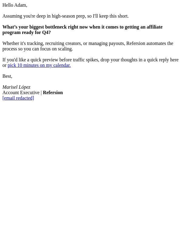 Q4 affiliate prep email from Refersion