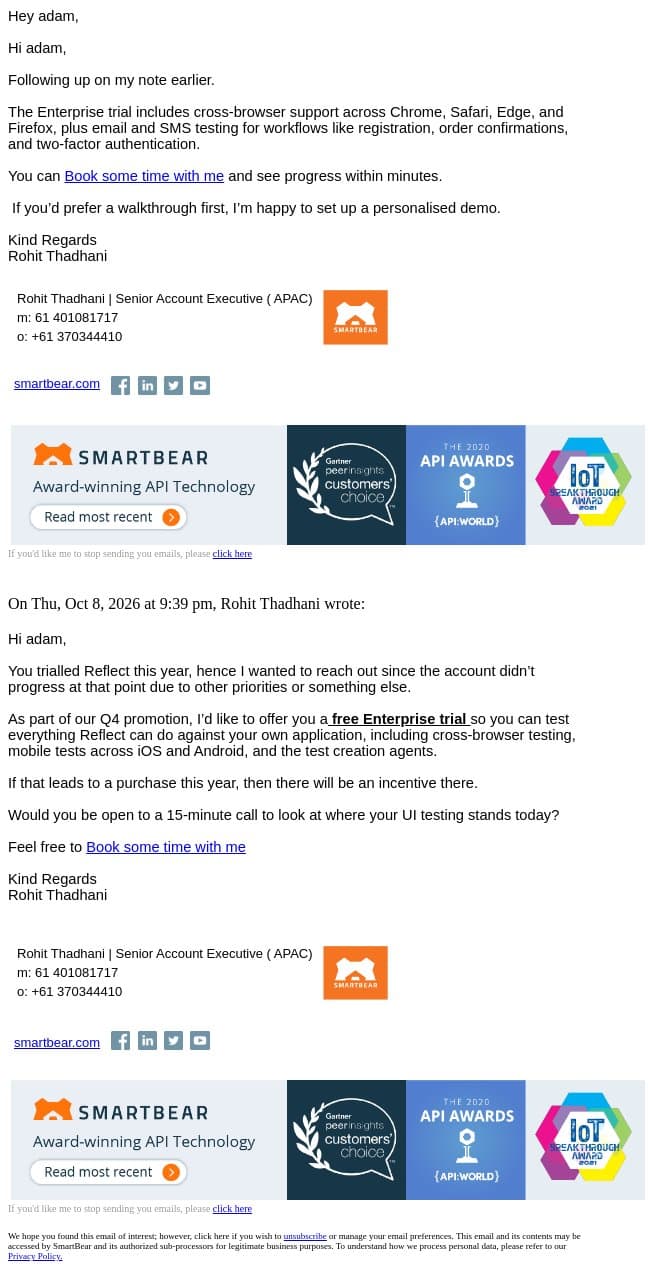 Re: Hi adam – Welcome to Reflect! email from Reflect screenshot