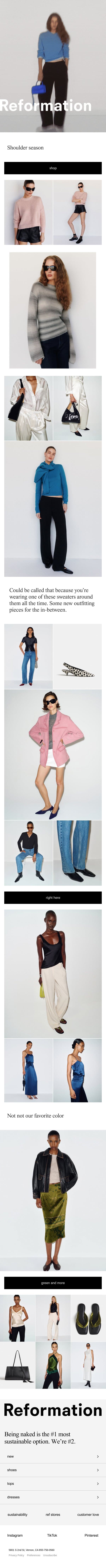 COLD SHOULDERS email from Reformation screenshot