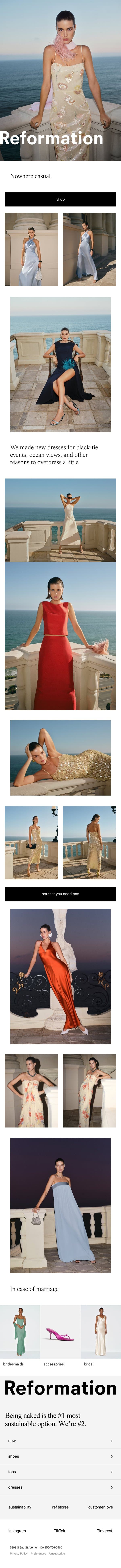 THE OCCASION COLLECTION email from Reformation screenshot
