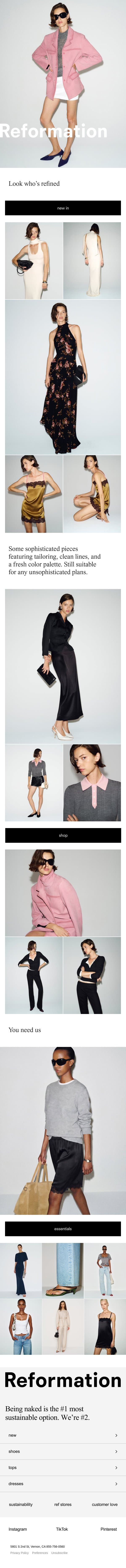 NEW SOPHISTICATION email from Reformation screenshot