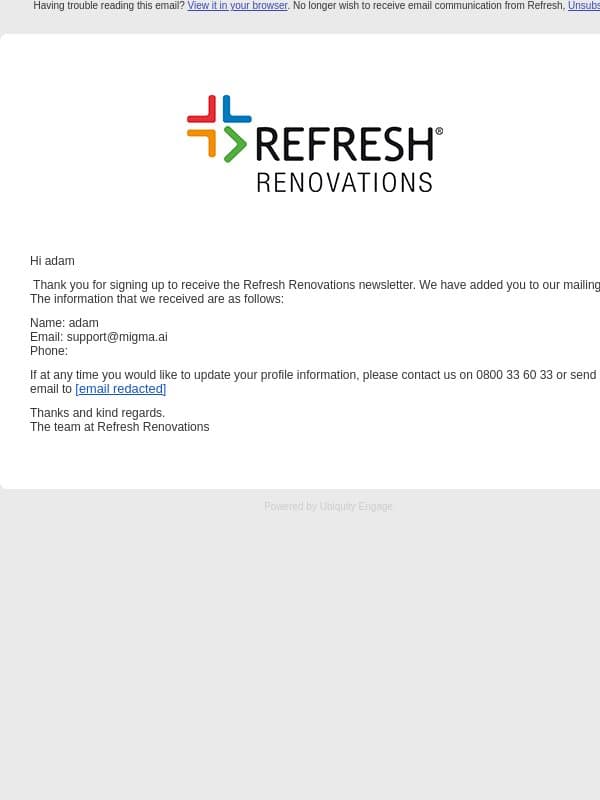 Thank you for joining the Refresh Renovations mailing list email from Refresh Renovations