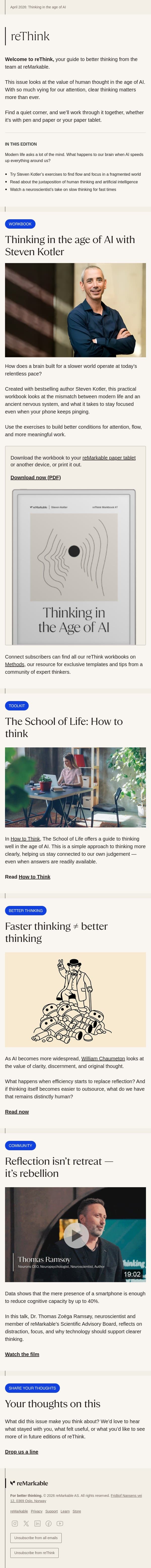 reThink: Thinking in the age of AI email from reMarkable screenshot