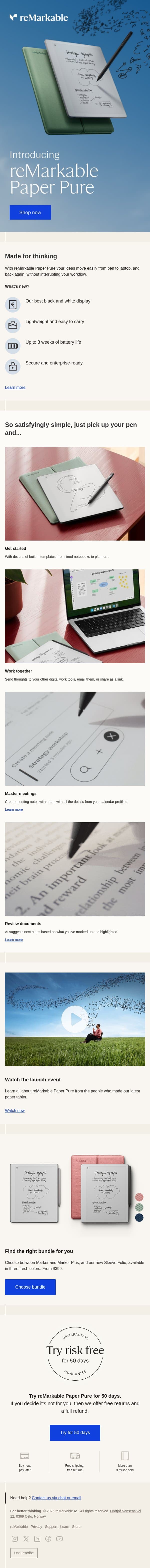 NEW: reMarkable Paper Pure email from reMarkable screenshot