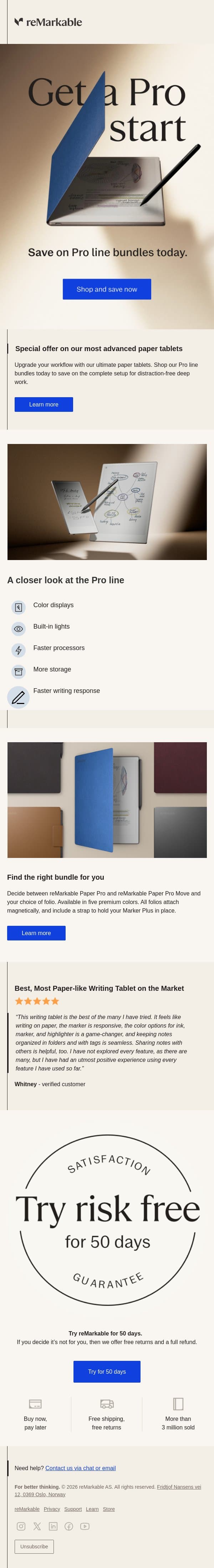 Save on Pro line bundles email from reMarkable screenshot