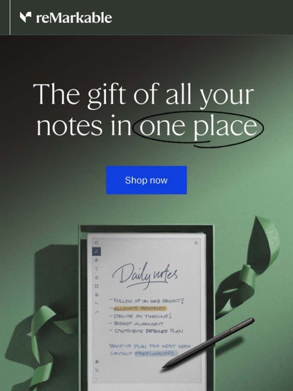 The gift of all your notes in one place. email from reMarkable