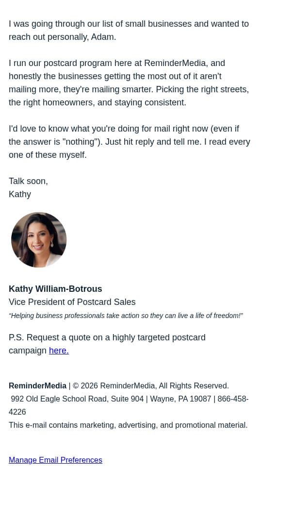 saw your name come up email from ReminderMedia screenshot