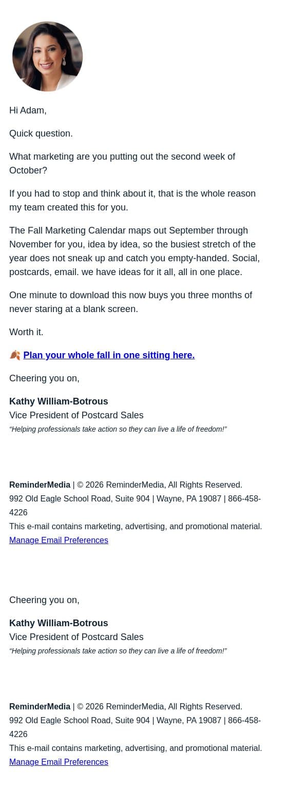 3 months of content for free inside: email from ReminderMedia screenshot