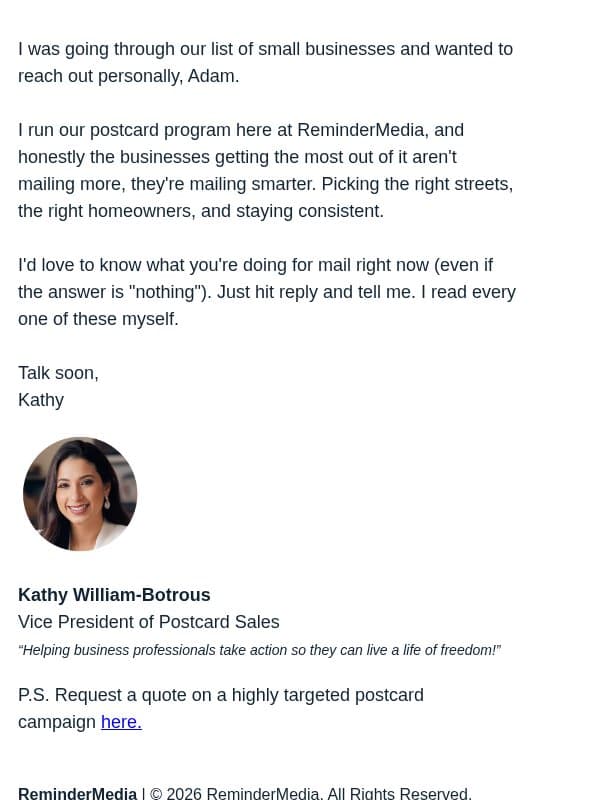 saw your name come up email from ReminderMedia