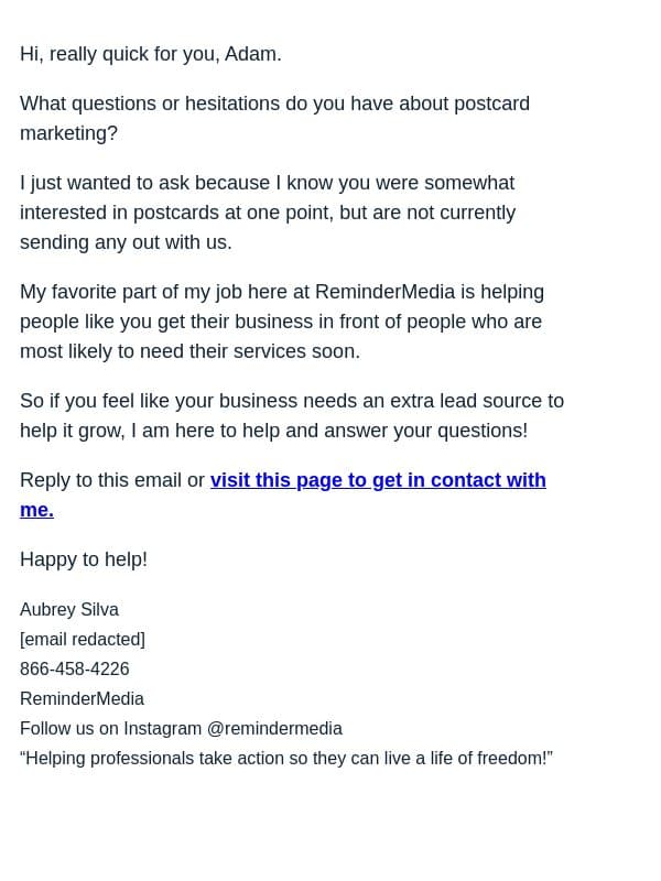 Can you answer this for me? email from ReminderMedia