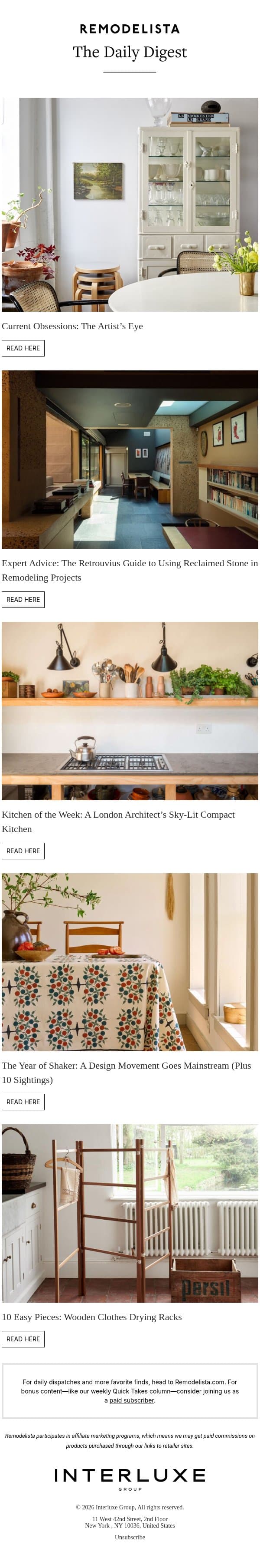 Current Obsessions: The Artist’s Eye email from Remodelista screenshot