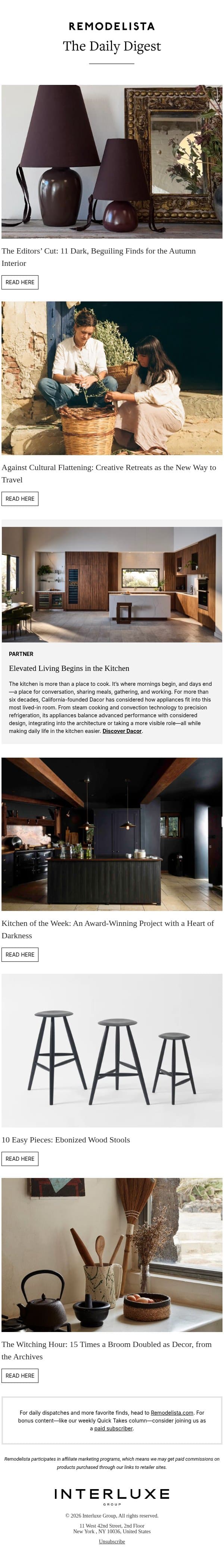The Editors’ Cut: 11 Dark, Beguiling Finds for the Autumn Interior email from Remodelista screenshot