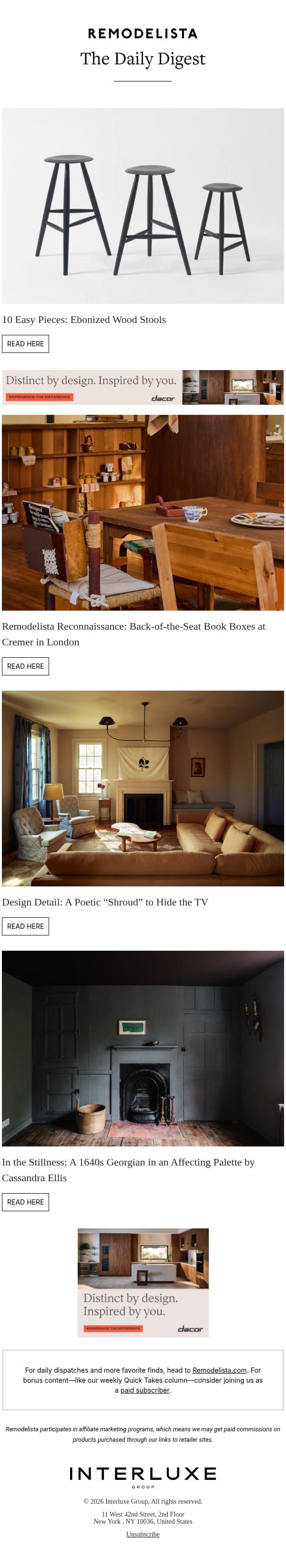 10 Easy Pieces: Ebonized Wood Stools email from Remodelista screenshot