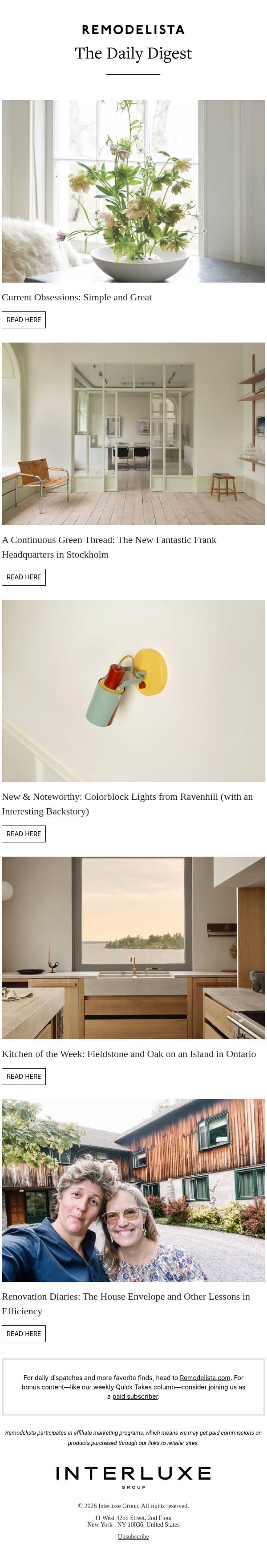 Current Obsessions: Simple and Great email from Remodelista screenshot