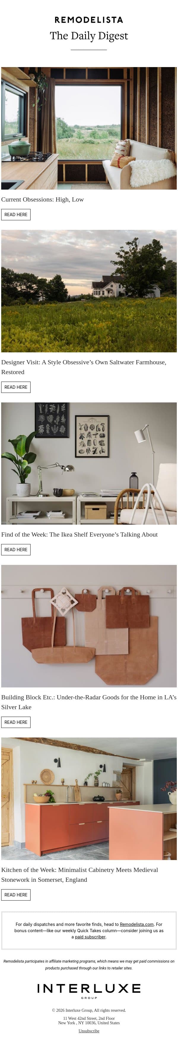 Current Obsessions: High, Low email from Remodelista screenshot