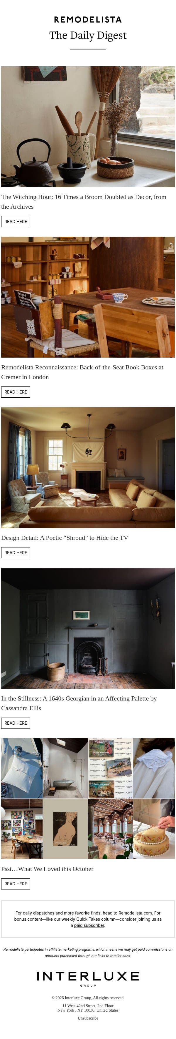 The Witching Hour: 16 Times a Broom Doubled as Decor, from the Archives email from Remodelista screenshot