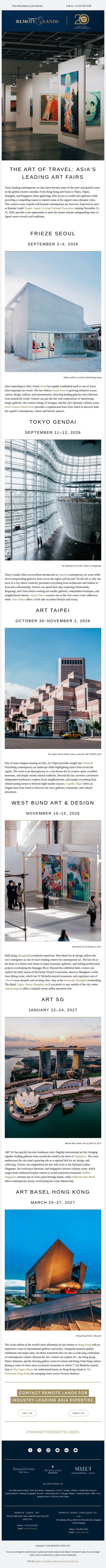 The Art of Travel: Asia's Leading Art Fairs email from Remote Lands screenshot