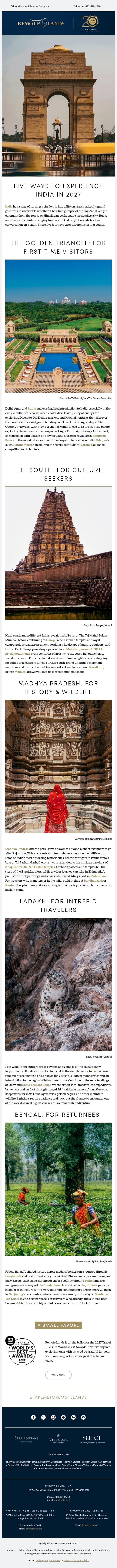 Five Ways to Experience India in 2027 email from Remote Lands screenshot