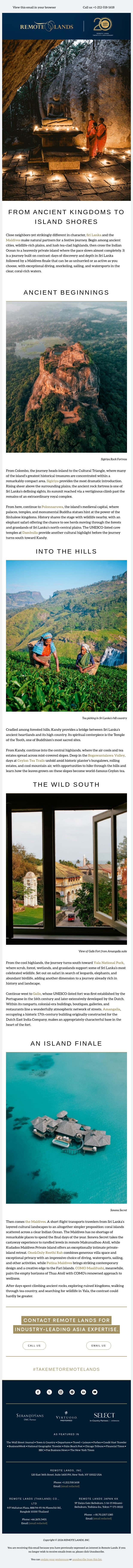Sri Lanka & The Maldives: The Perfect Pairing for this Winter email from Remote Lands screenshot