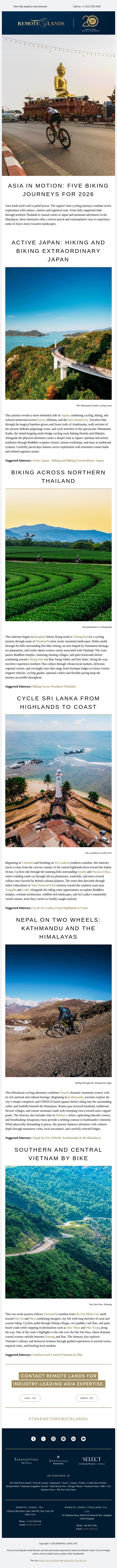 Asia in Motion: Five Biking Journeys for 2026 email from Remote Lands screenshot