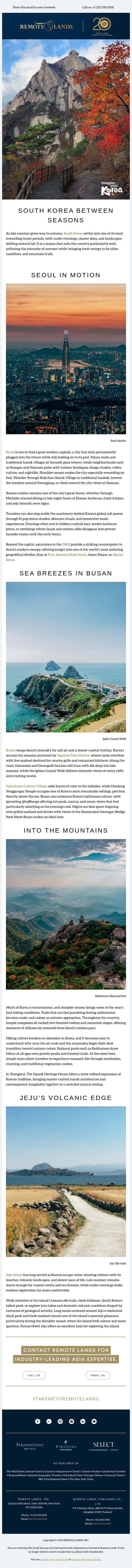 South Korea Between Seasons email from Remote Lands screenshot